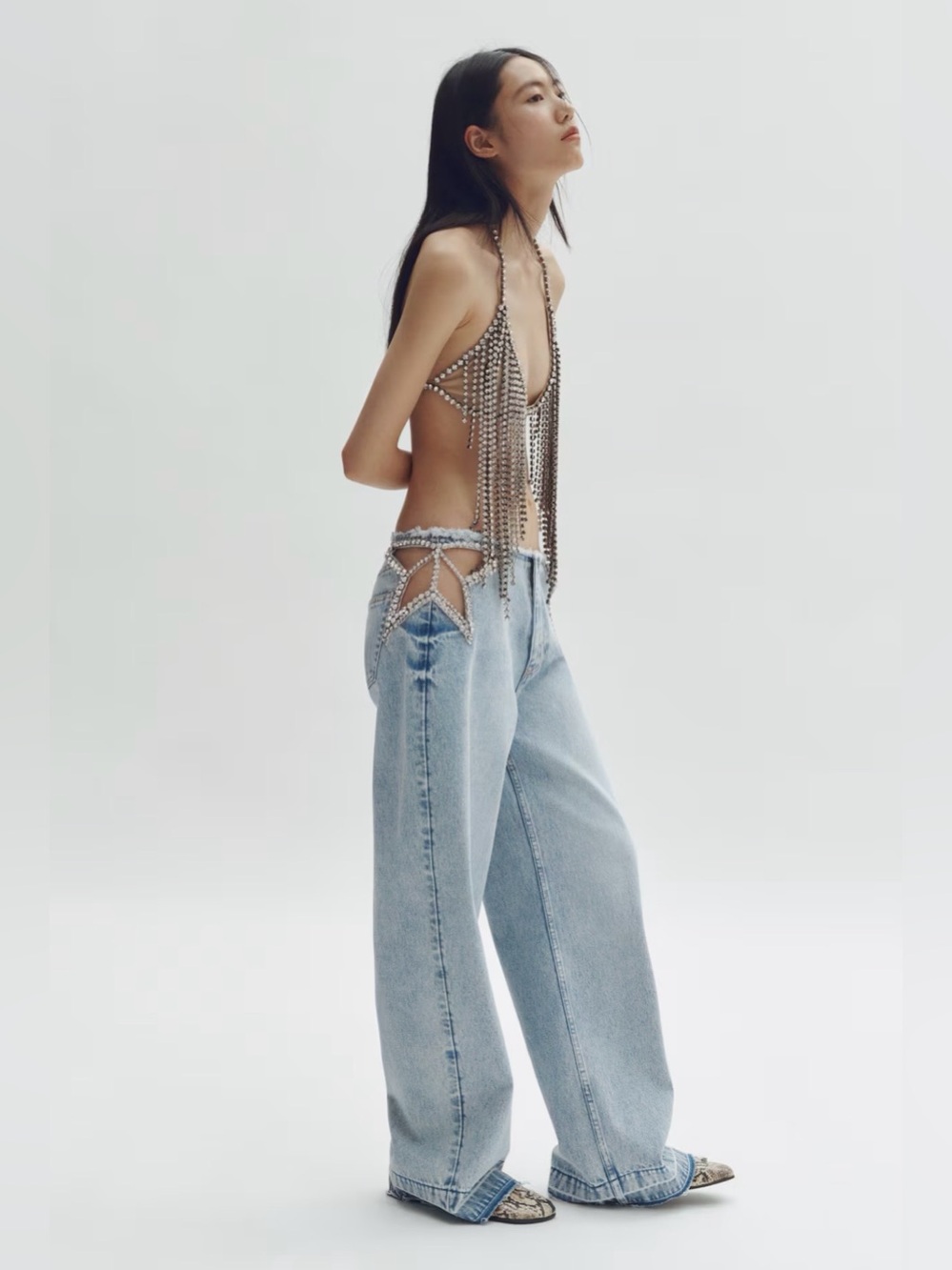 Stella McCartney Light Blue Low-Rise Wide Leg Jeans with Cutout Waist NWT SZ 16